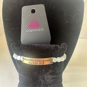 Paparazzi Gold and White Beaded Bracelet Set